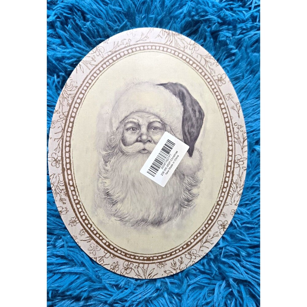 Santa Claus 8"x10" Oval Wood Wall Plaque, Christmas Holiday Decor, Beige Retro